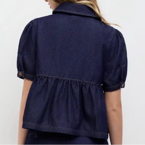 Cider Navy Puff Sleeve Blouse - Picture 4 of 4